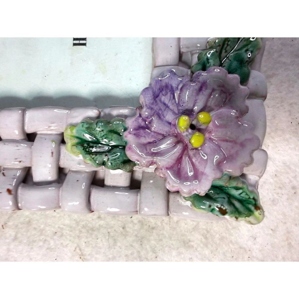 Vintage Lavender Ceramic Floral 4x6 Picture Frame Cottagecore Coquette Chic